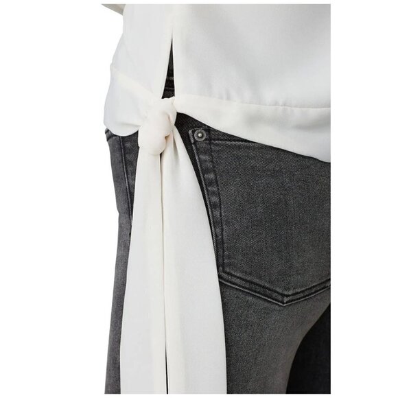 Krisa Ivory Cream High Neck Keyhole Cut Out Front Tie Waist Blouse Size‎ XS - Picture 5 of 11